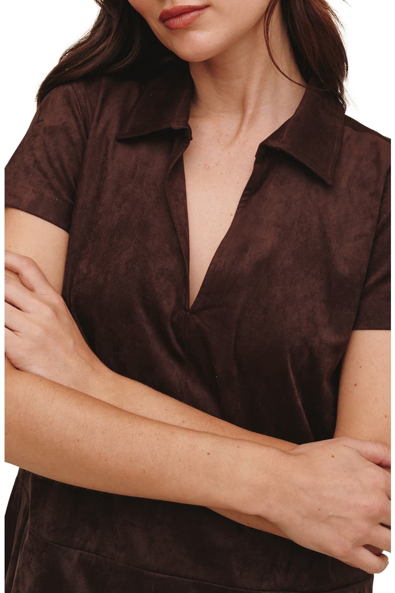 Faux Suede Short Sleeve Dress, Alternate, color, DARK ROAST
