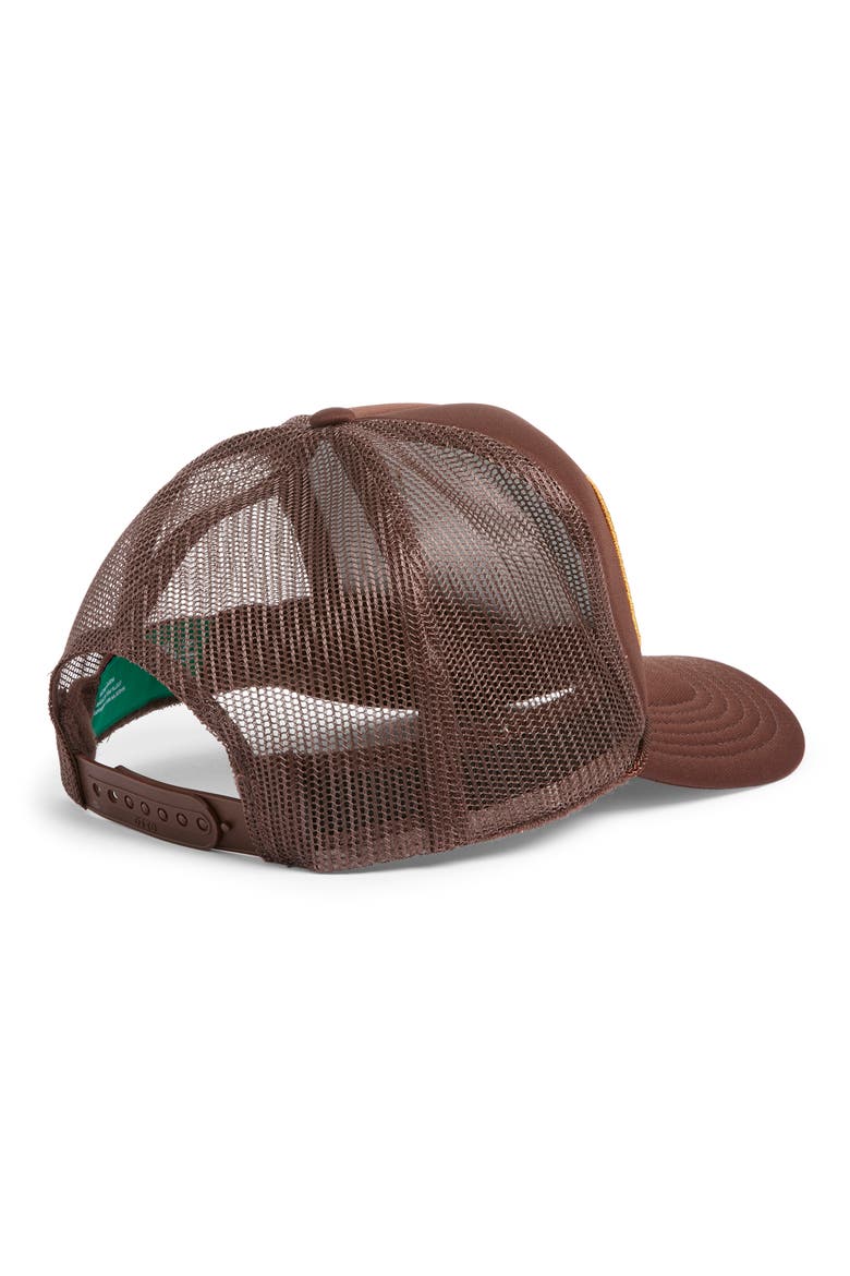Sunray Smile Patch Trucker Hat, Alternate, color, BROWN
