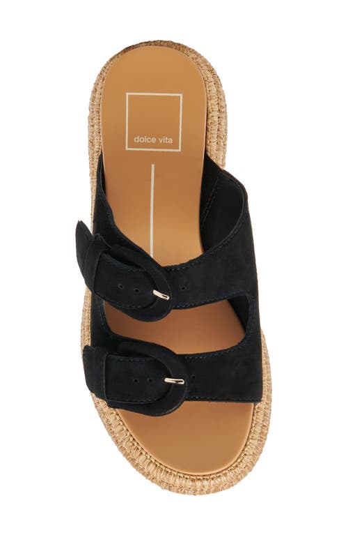 Dolce Vita Women's Witny Double-buckle Raffia Platform Footbed Sandals In Onyx Suede