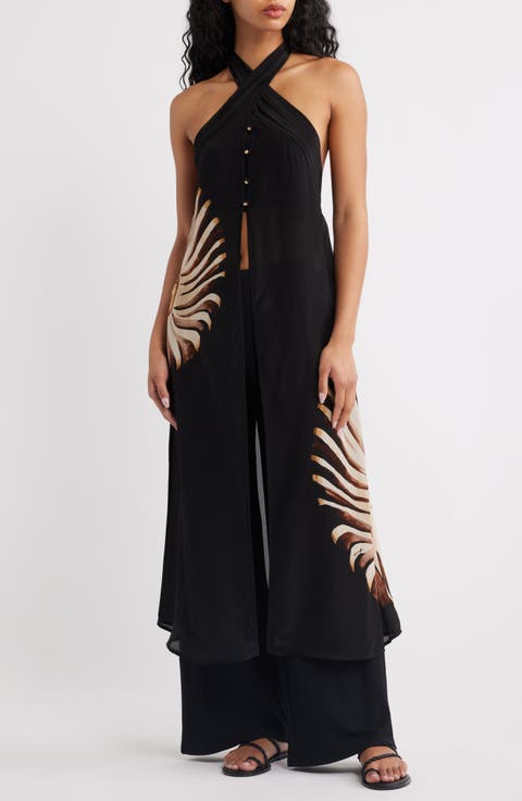 Ammonite Halter Neck Open Front Midi Tunic