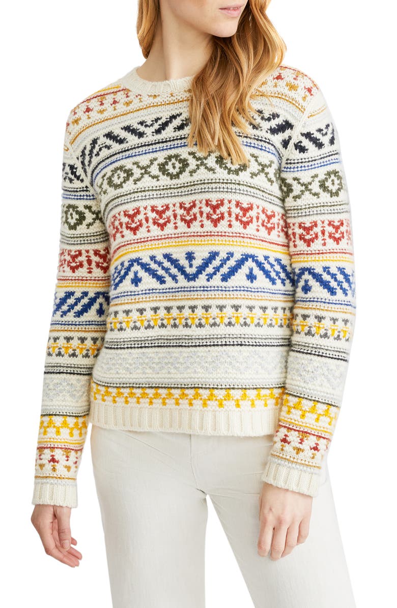 Loro Piana Mixed Pattern Cashmere Crewneck Sweater, Main, color, 