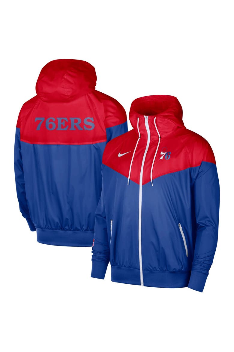 Men's Nike Red/Royal Philadelphia 76ers 75th Anniversary Courtside Windrunner Raglan Hoodie Full-Zip Jacket, Main, color, Red
