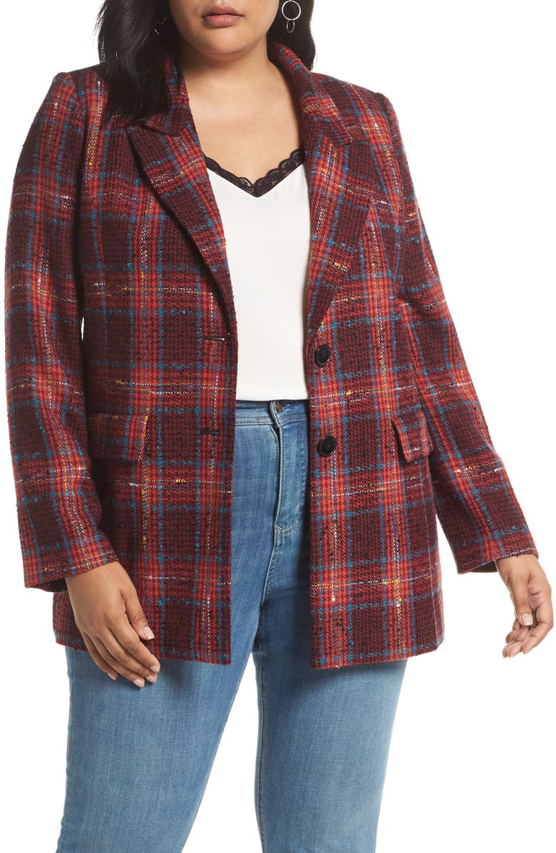 Halogen<sup>®</sup> Plaid Tweed Blazer, Main, color, 