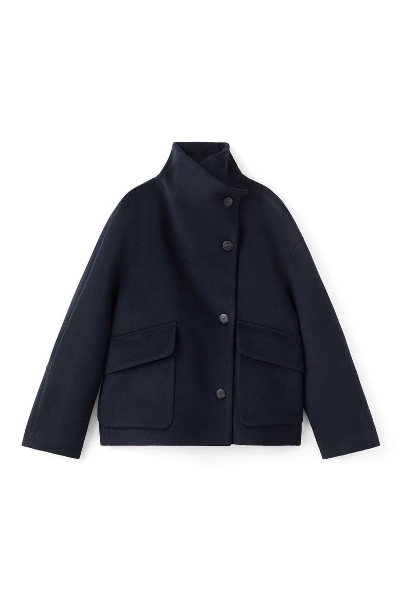 Funnel Neck Wool Coat, Alternate, color, NAVY