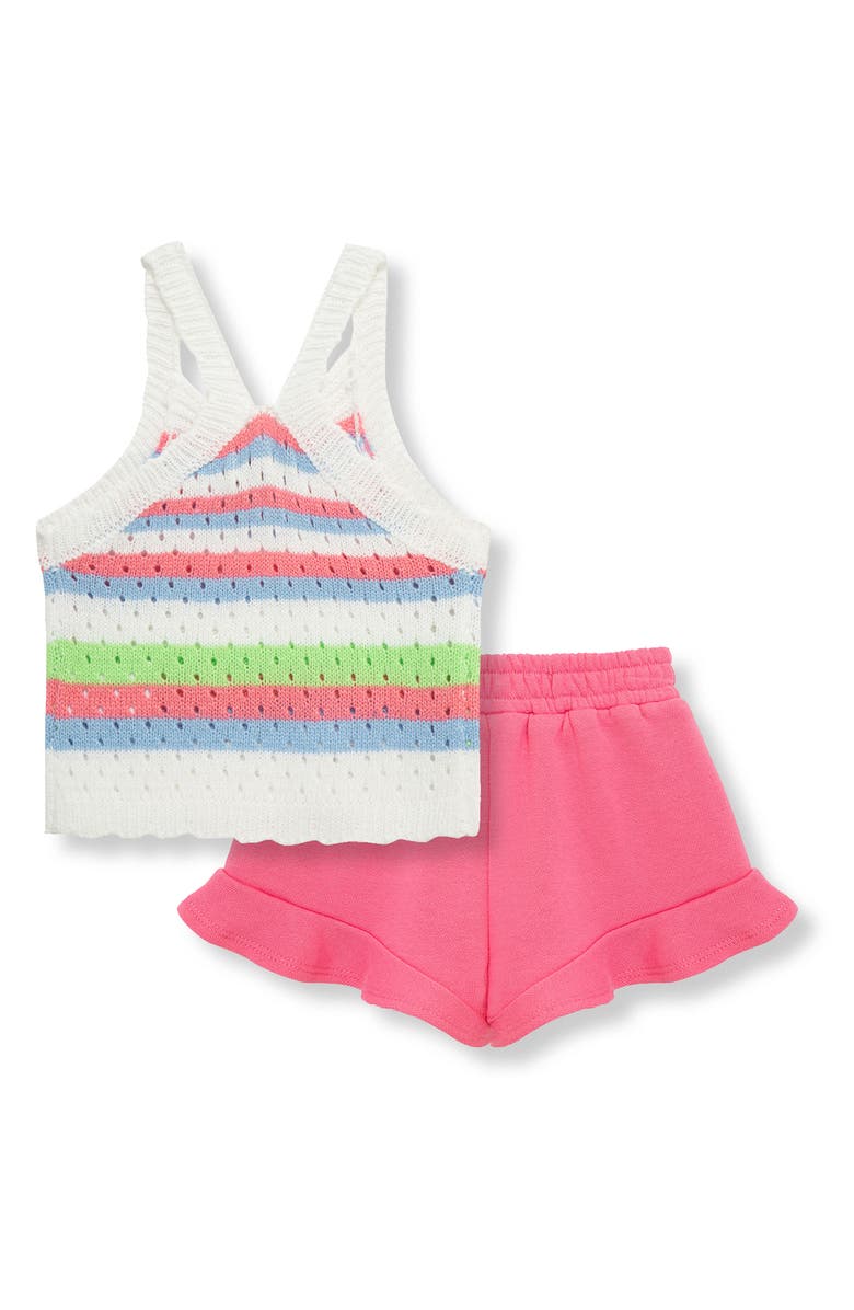 Habitual Kids Stripe Open Stitch Sweater Tank & Cotton Knit Shorts Set, Alternate, color, Pink Multi