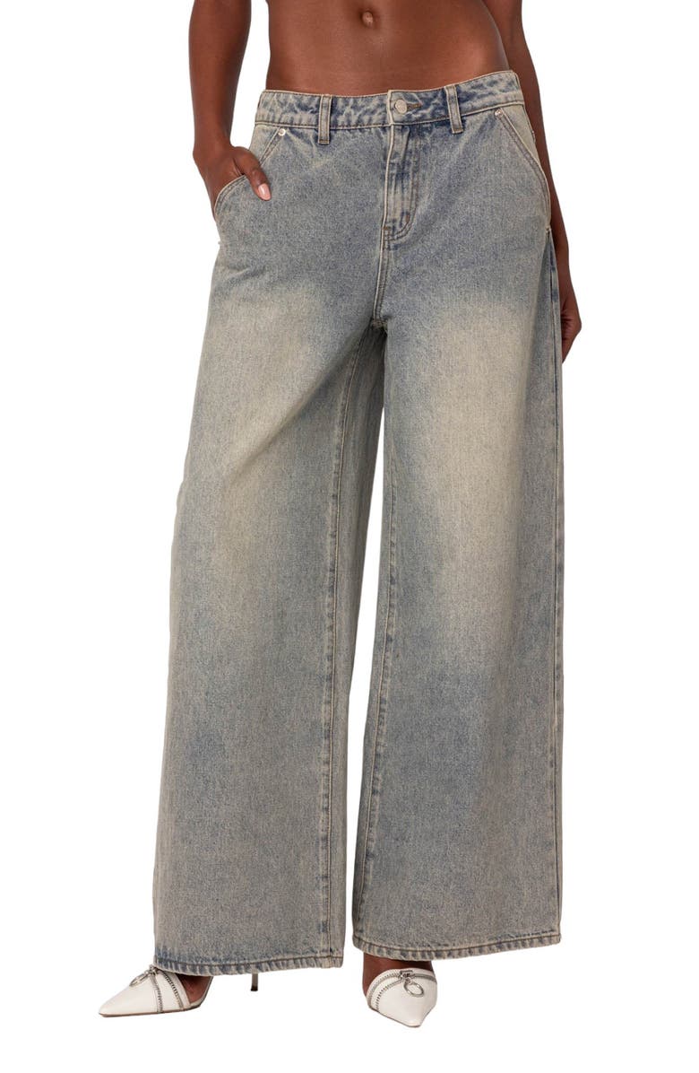 EDIKTED Baggy Wide Leg Jeans, Main, color, Gray