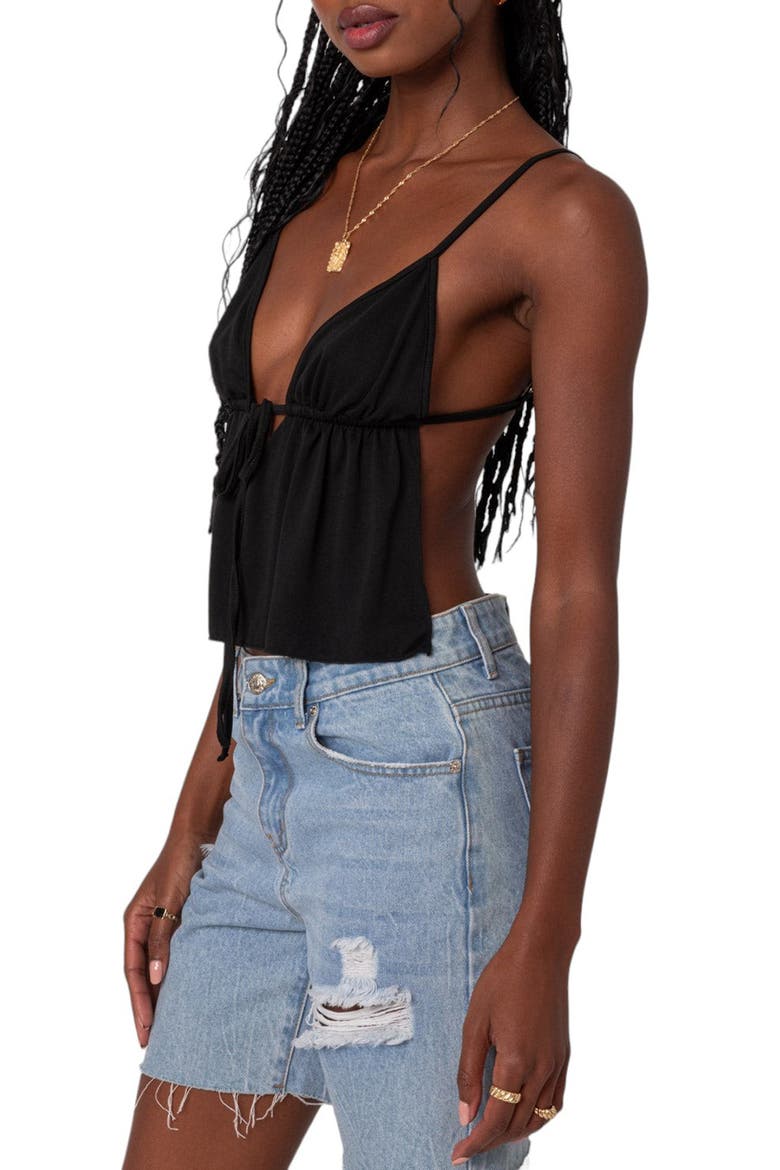 Rylee Tie Front Open Back Camisole, Alternate, color, BLACK