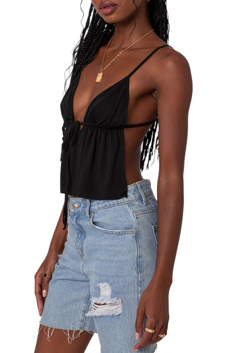 EDIKTED Rylee Tie Front Open Back Camisole, Alternate, color, Black