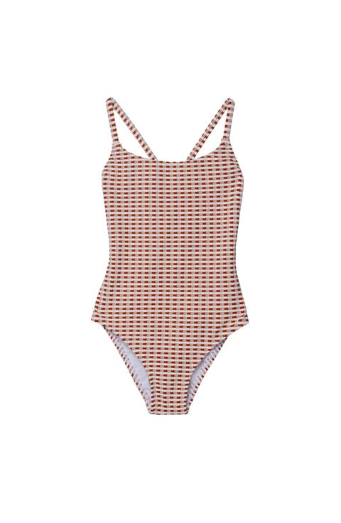 Forever Gingham Textured Criss Cross Back Adjustable One Piece