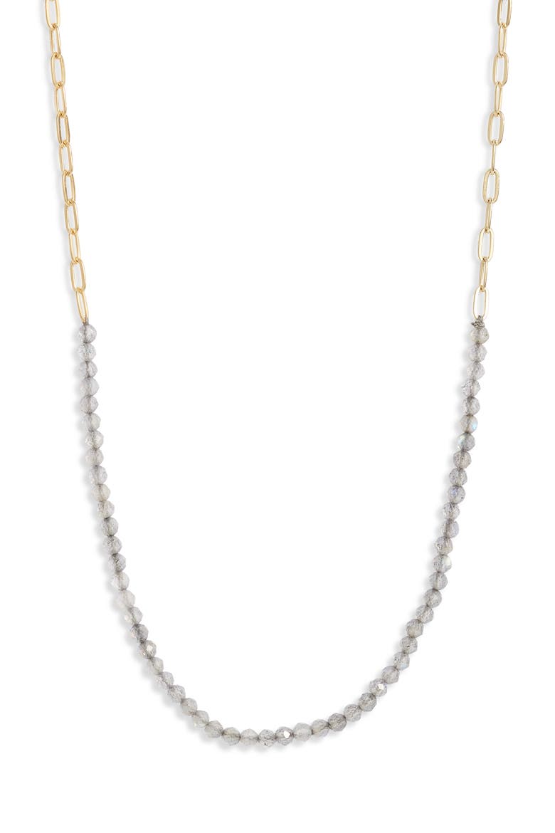 Paper Clip Chain & Stone Frontal Necklace, Main, color, GOLD/ LABRADORITE