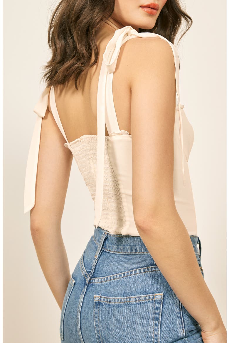 Blanca Smocked Tie Shoulder Tank, Alternate, color, IVORY