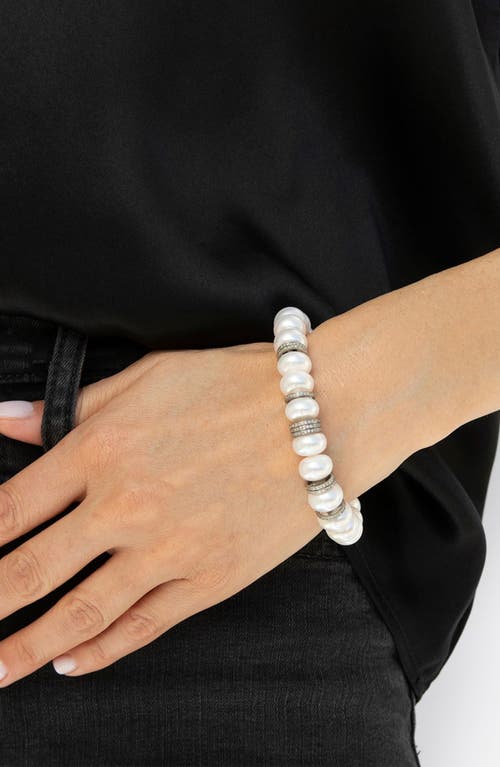Sheryl Lowe Pearl 11mm Bead Bracelet With 9 Diamond Rondelles
