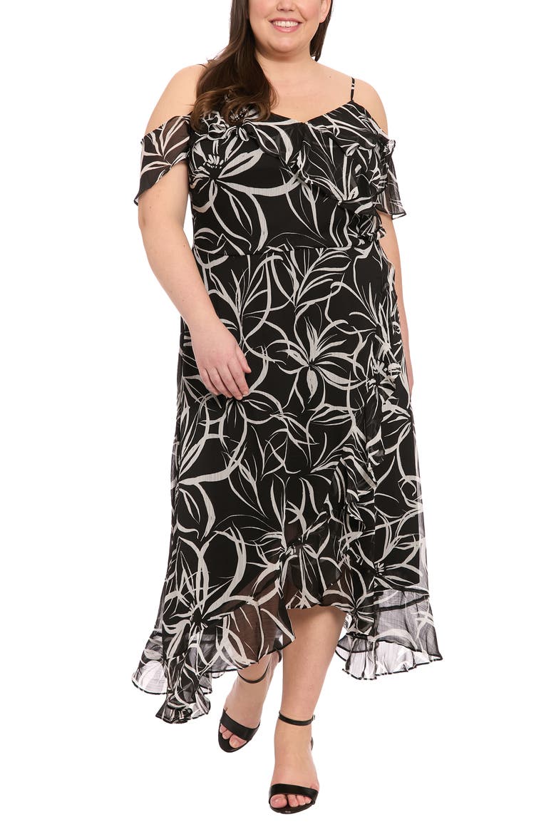 Cold Shoulder Wrap Maxi Dress, Main, color, BLACK/ WHITE