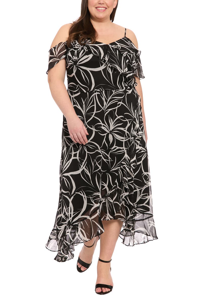 London Times Cold Shoulder Wrap Maxi Dress, Main, color, Black/ White