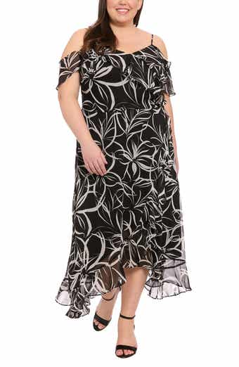 London Times Cold Shoulder Wrap Maxi Dress