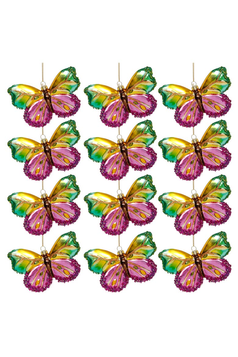 Sparkle Butterfly Ornament, Set of 12, Alternate, color, Magenta