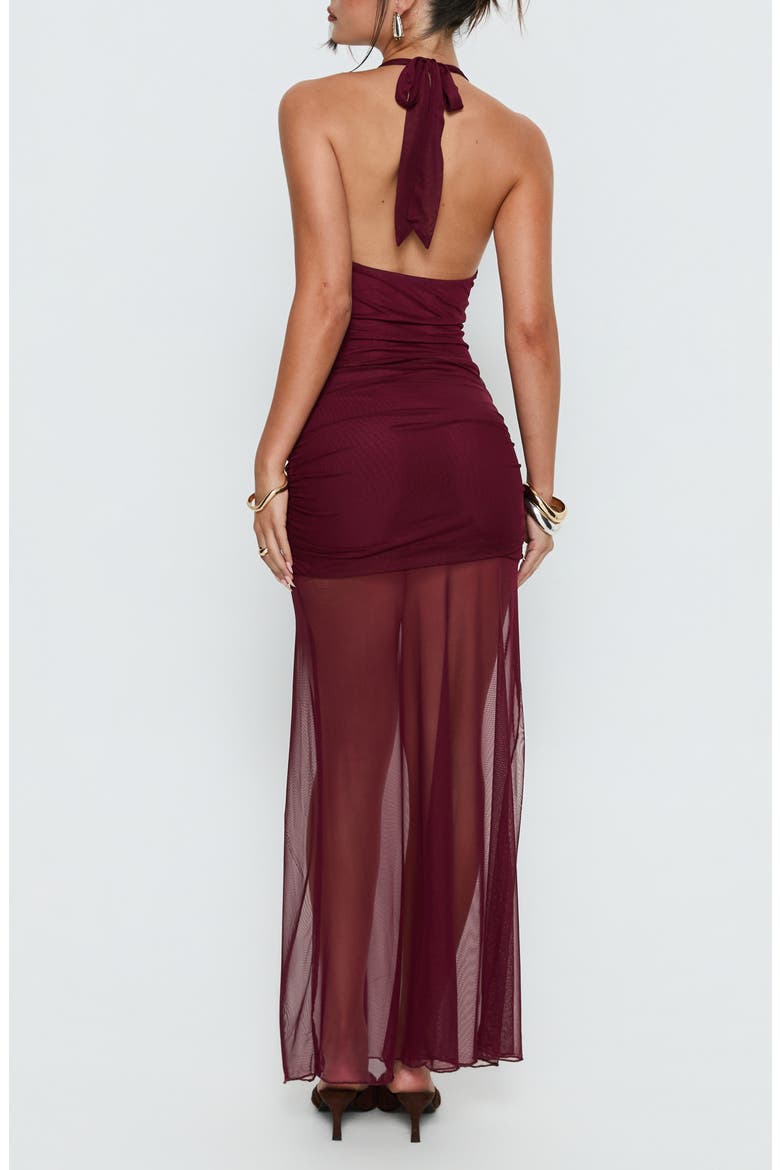 Desta Halter Sheer Maxi Dress, Alternate, color, BURGUNDY