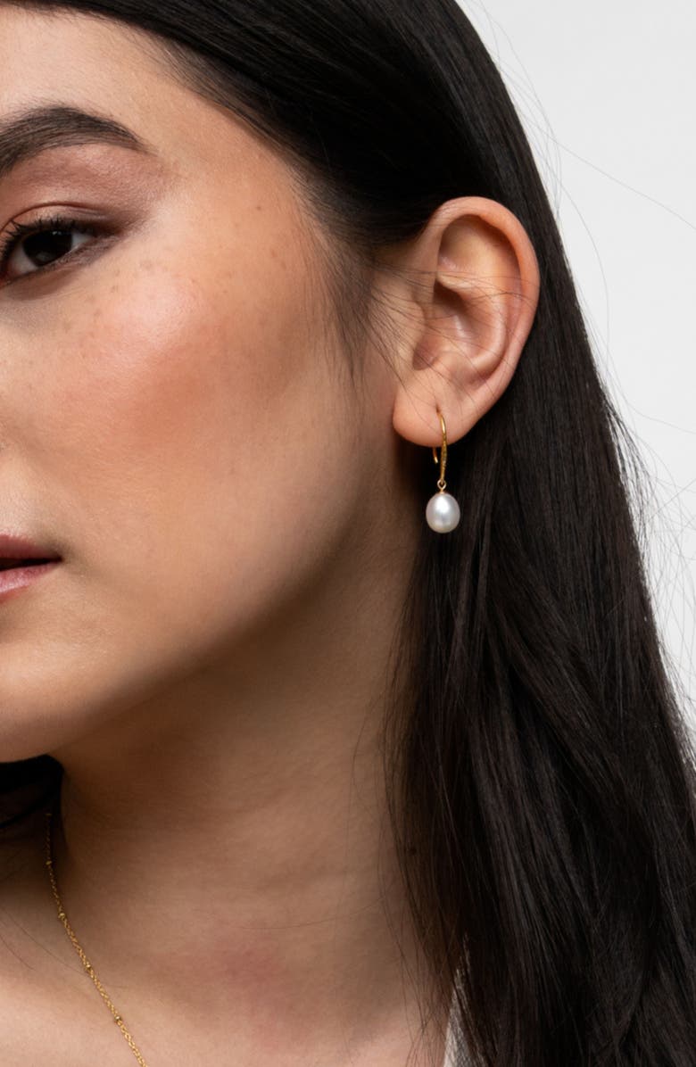 Dower & Hall 8mm Oval White Luna Pearl Drop Earrings, Alternate, color, Yellow Gold Vermeil