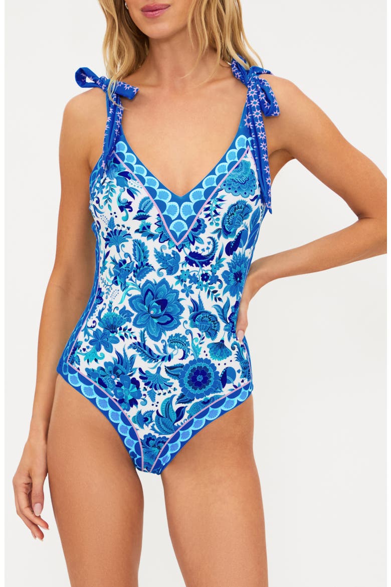 Akira Placement Print One-Piece Swimsuit, Main, color, ROYAL RIVIERA