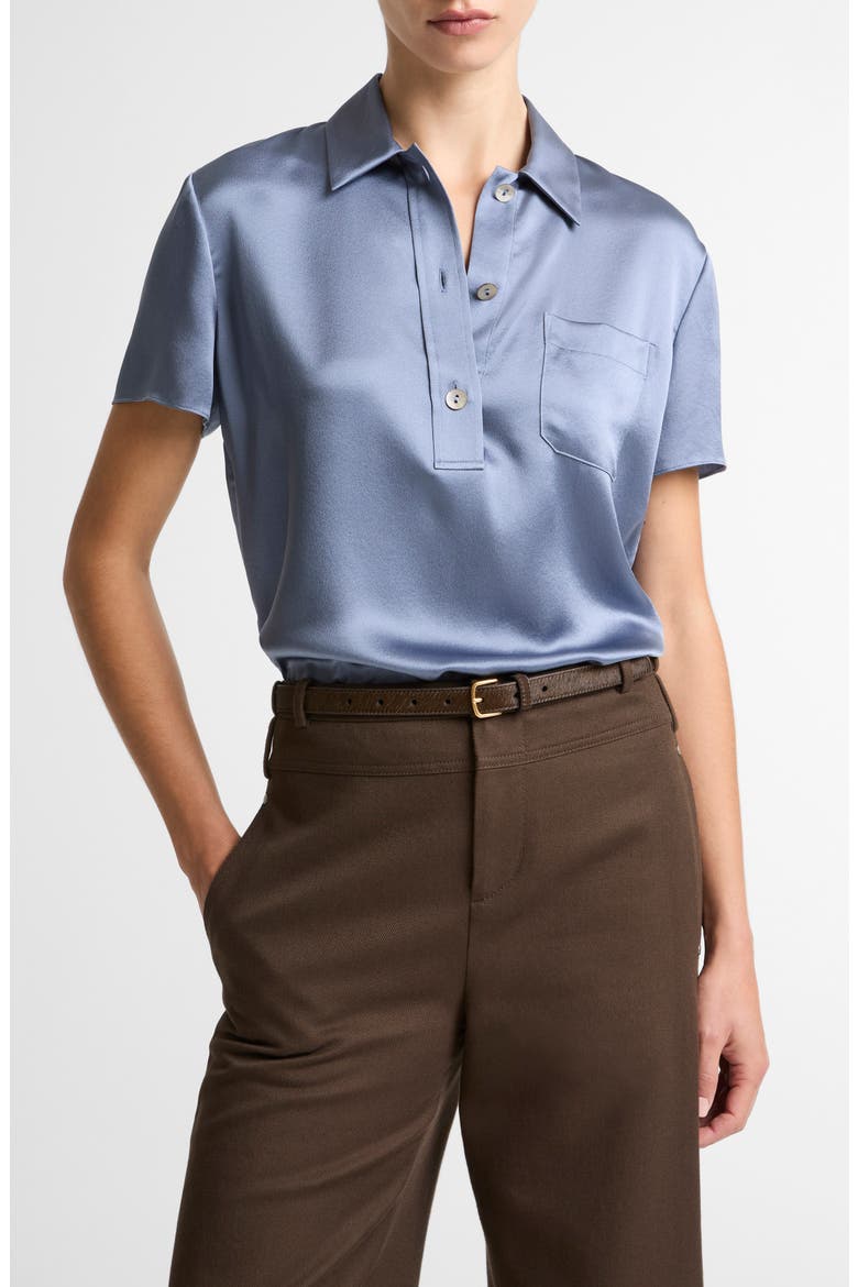 Silk Satin Polo, Main, color, AZUL