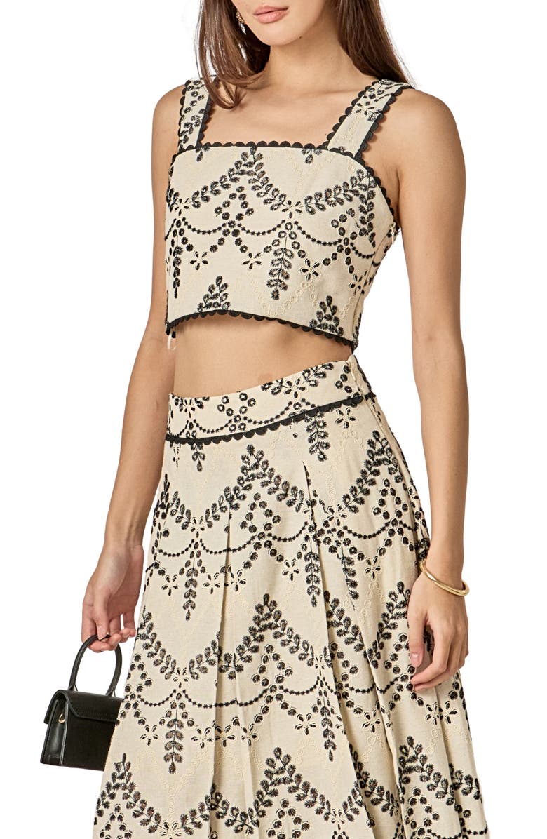 English Factory Embroidered Eyelet Crop Tank, Alternate, color, Beige/ Black