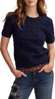 Lucky Brand Cloud Soft Cable Stitch Short Sleeve Sweater