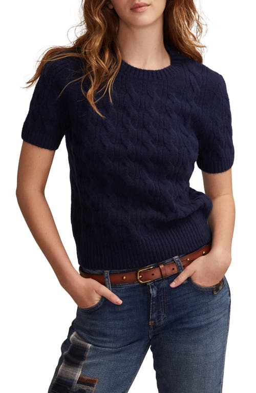 Lucky Brand Cloud Soft Cable Stitch Short Sleeve Sweater In Blue