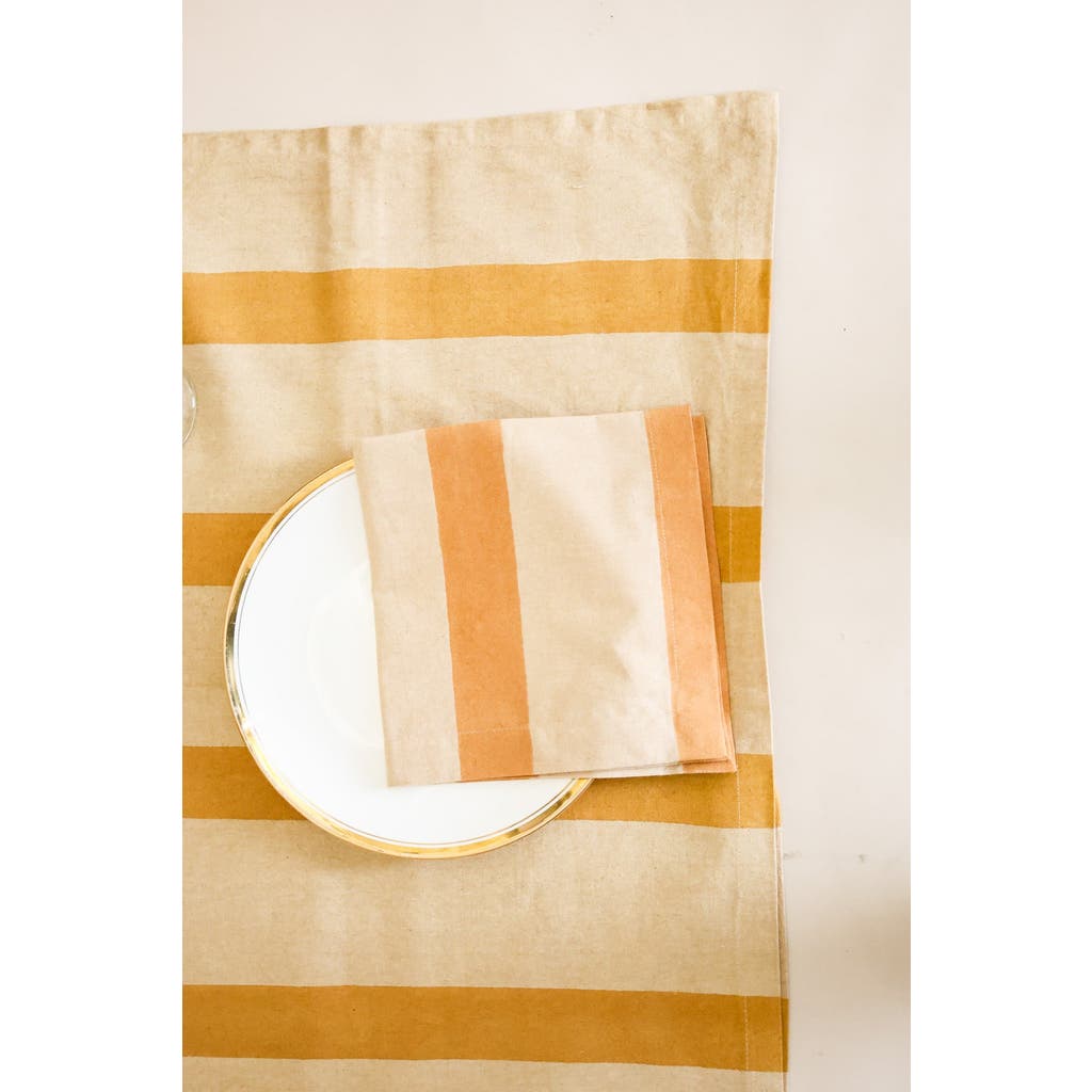 Ninéh Oh! Stripes (lime) Block Print Napkins, Set Of 4 In Brown