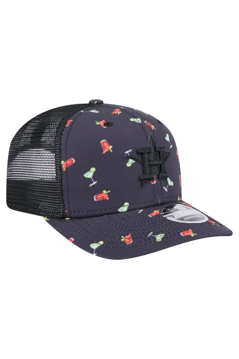 Men's New Era Black Houston Astros Adventure Drinks Pattern 9SEVENTY Stretch-Snap Hat, Alternate, color, Navy
