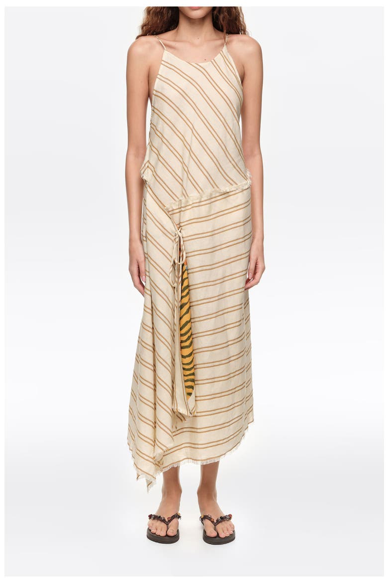 Sarong Midi Dress With Striped Print Lining, Main, color, SAND