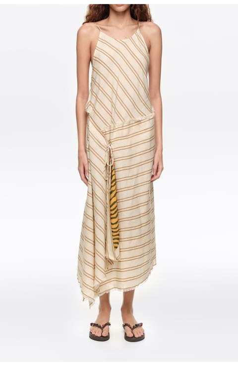 Sarong Midi Dress With Striped Print Lining