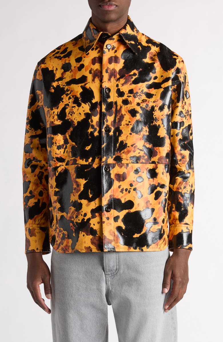 Bottega Veneta Turtle Shell Print Leather Button-Up Shirt, Main, color,