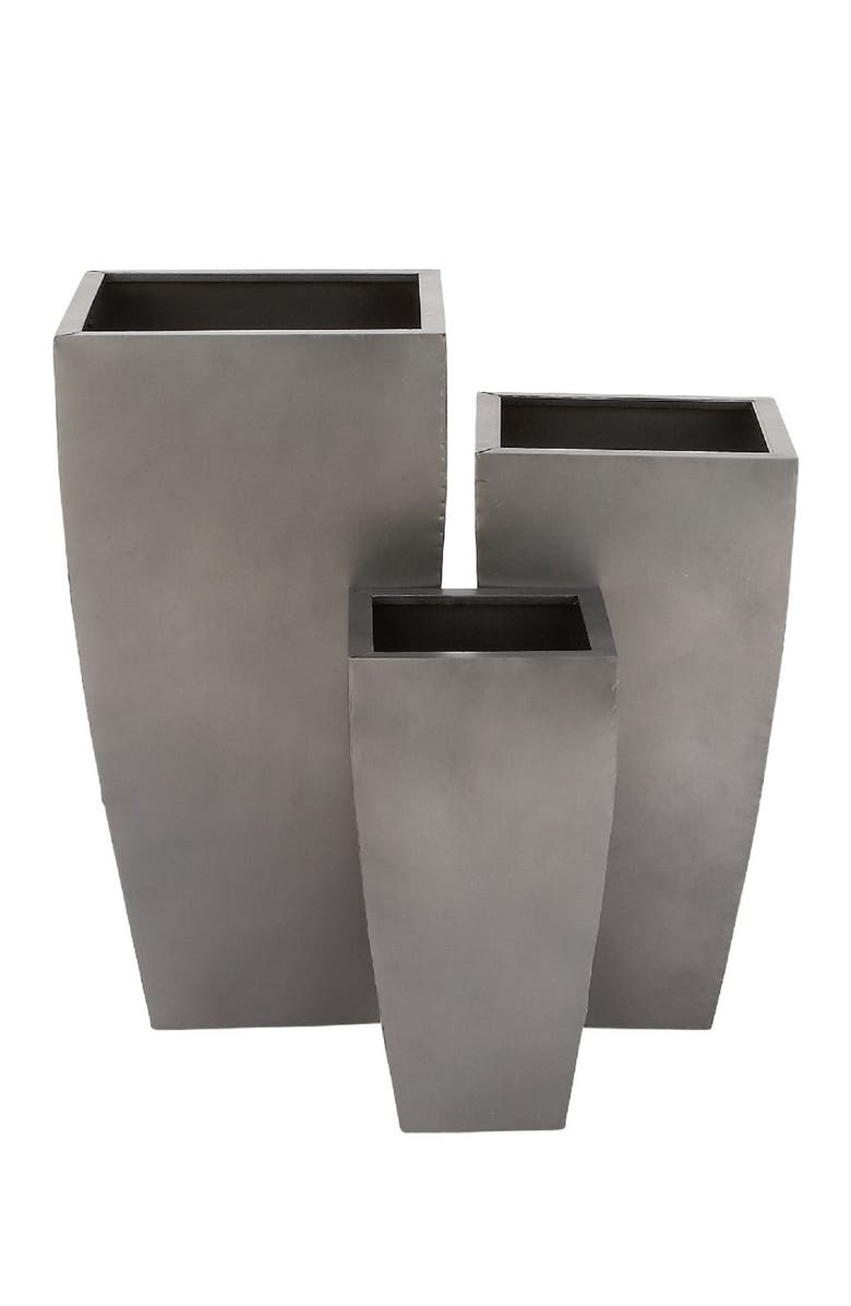 WILLOW ROW Contemporary Tapered Rectangular Gray Iron Planter - Set of 3, Main, color, Grey
