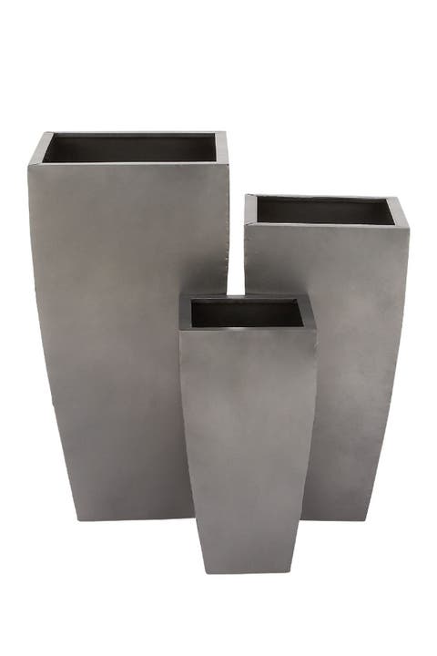 Contemporary Tapered Rectangular Gray Iron Planter - Set of 3