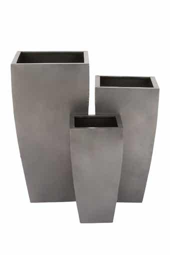 WILLOW ROW Contemporary Tapered Rectangular Gray Iron Planter - Set of 3