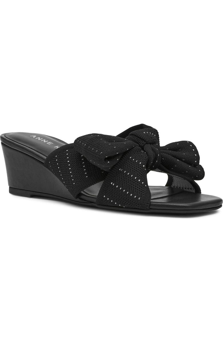Anne Klein Dara Bow Wedge Slide Sandal, Main, color, Black Knit