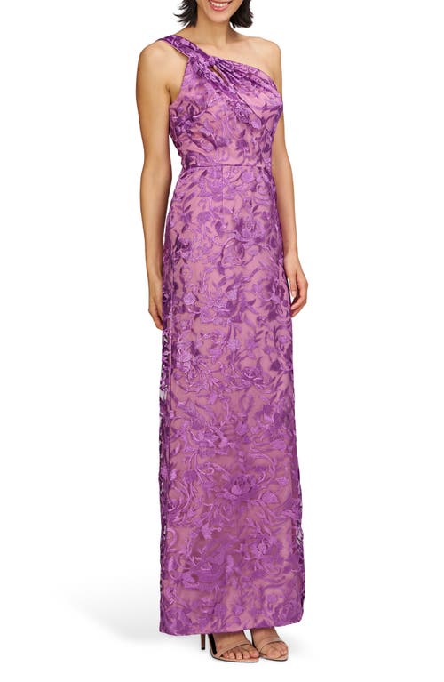 JS COLLECTIONS JS COLLECTIONS SAMANTHA FLORAL EMBROIDERY ONE-SHOULDER COLUMN GOWN