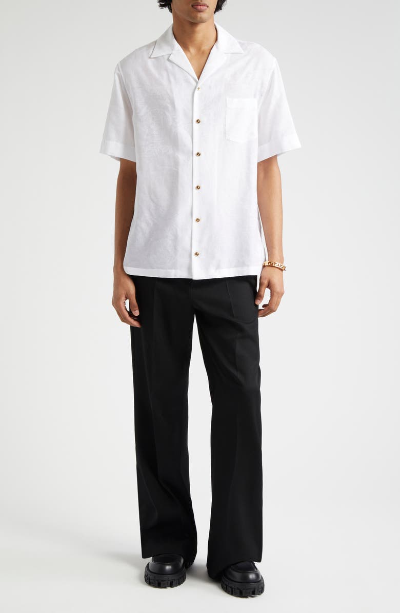 Versace Barocco Jacquard Camp Shirt, Alternate, color, Optical White