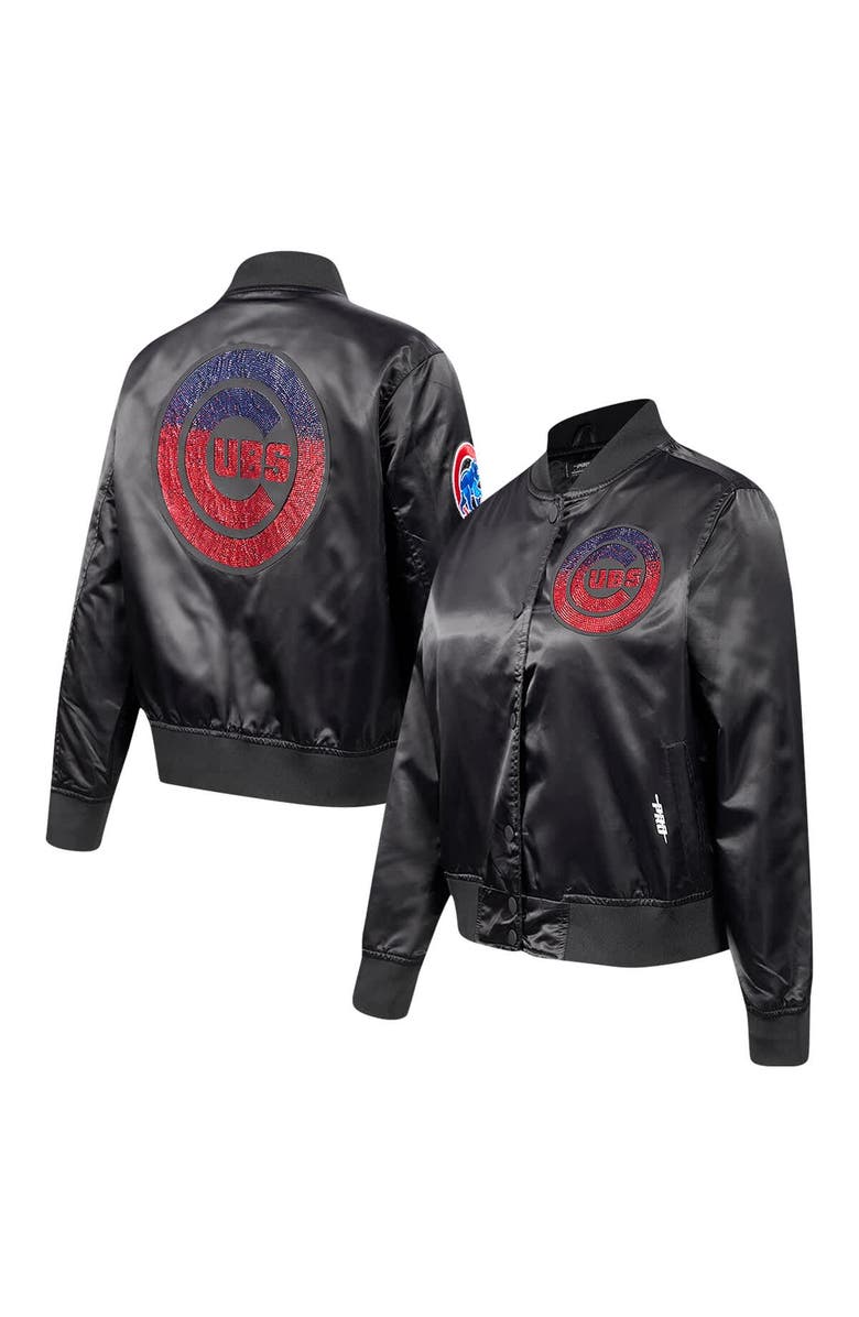 PRO STANDARD Women's Pro Standard Black Chicago Cubs Rhinestone Satin Full-Snap Jacket, Main, color, Black