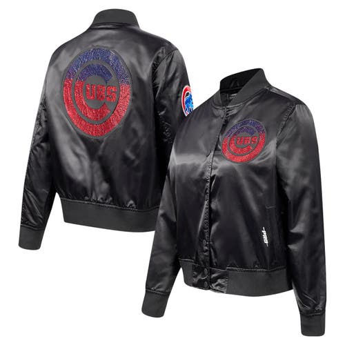 Pro Standard Black Chicago Cubs Rhinestone Satin Full-snap Jacket In Black