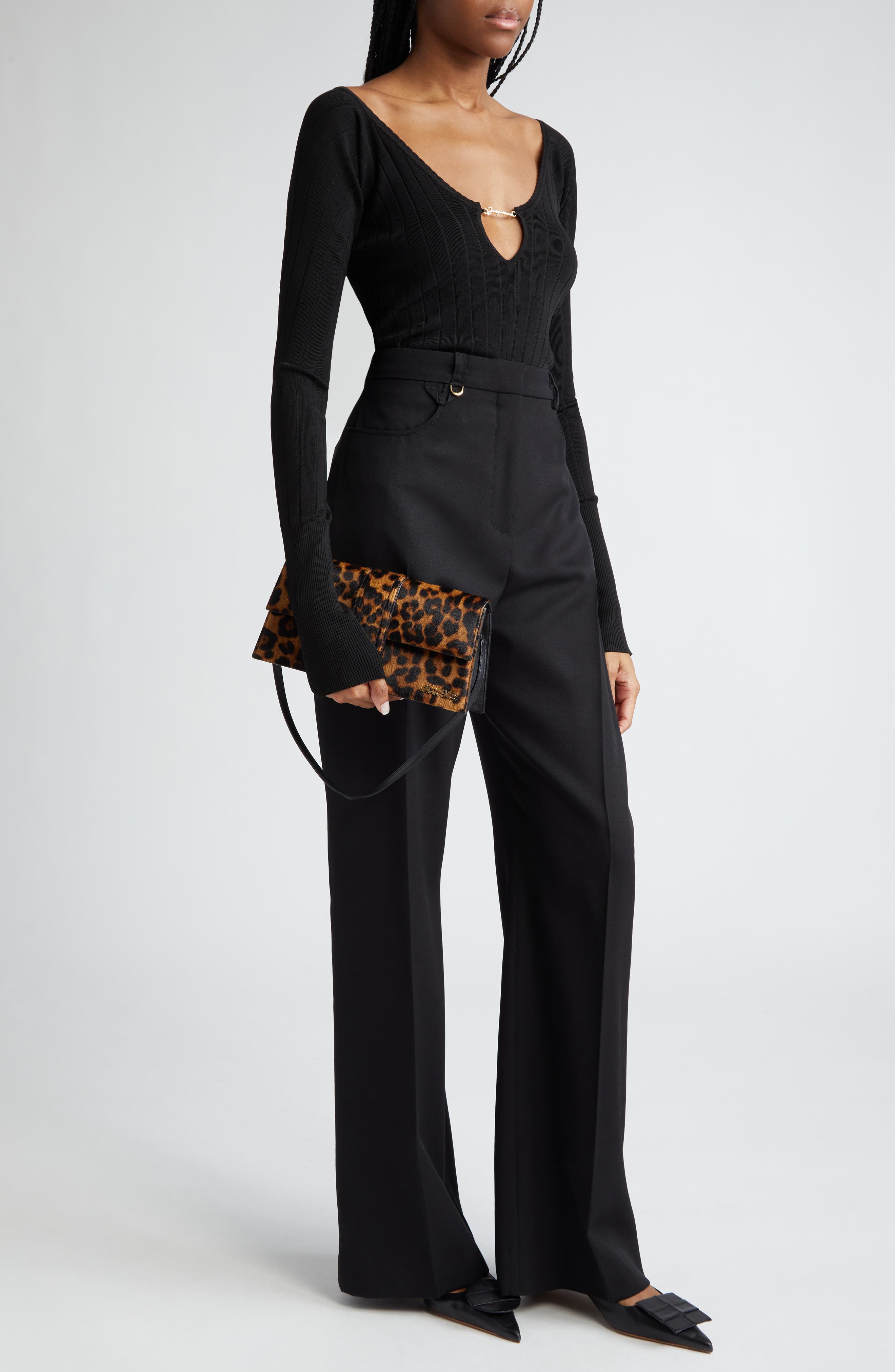 Jacquemus Long Le Bambino Genuine Calf Hair Shoulder Bag, Alternate, color, 