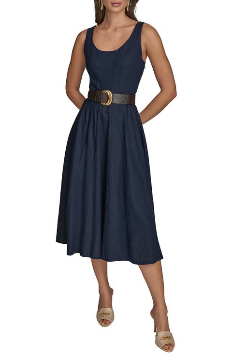 Belted Linen Blend Dress