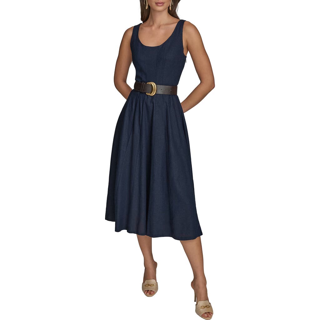 Donna Karan New York Belted Linen Blend Dress In Nightfall