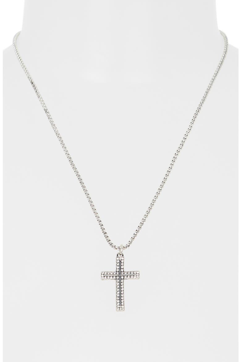 Cubic Zirconia Cross Pendant Necklace, Alternate, color, SHINY RHODIUM
