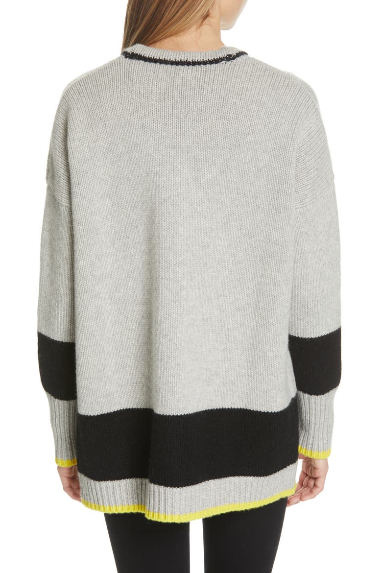 Martha Wool & Cashmere Cardigan, Alternate, color, GREY MARLE/ BLACK/ YELLOW