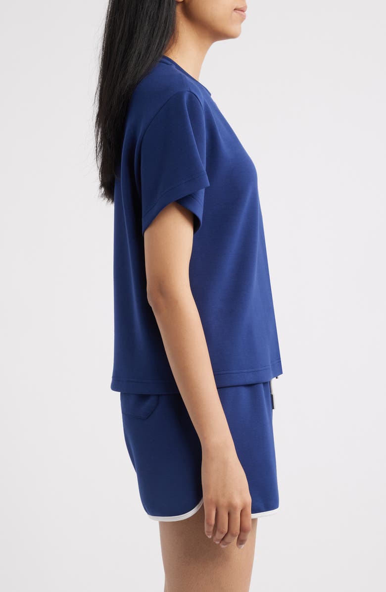 Bernardo Rib Trim Crop T-Shirt, Alternate, color, Medieval Blue
