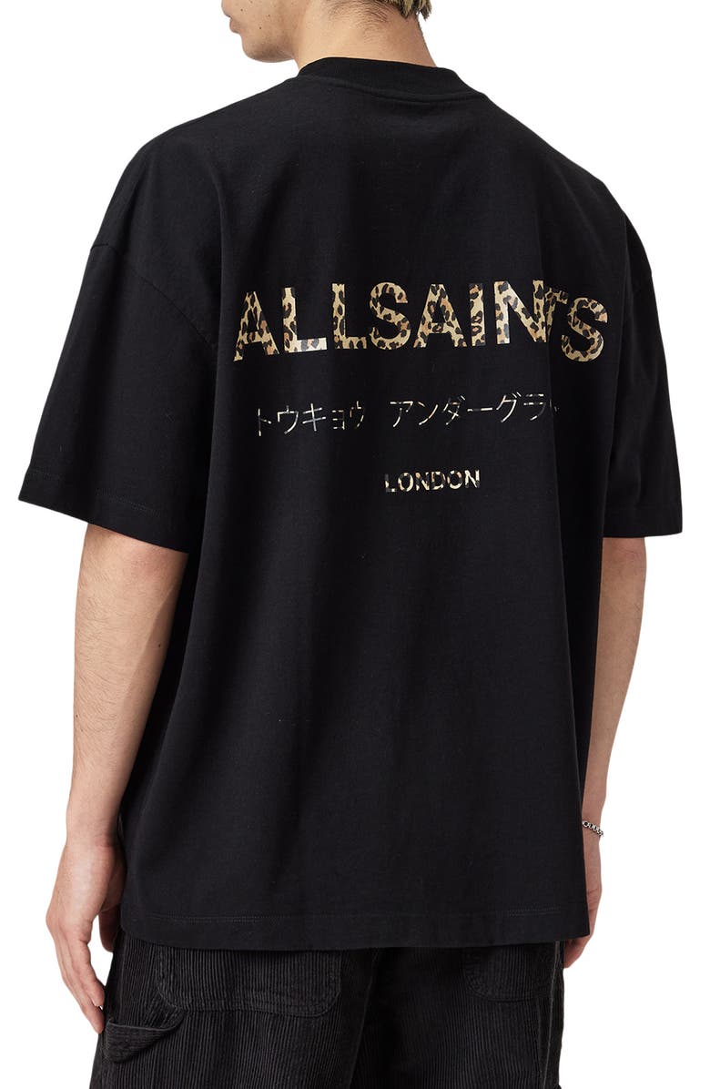 AllSaints Underground Oversize Graphic T-Shirt, Alternate, color, Jet Black/ Dark Leopard