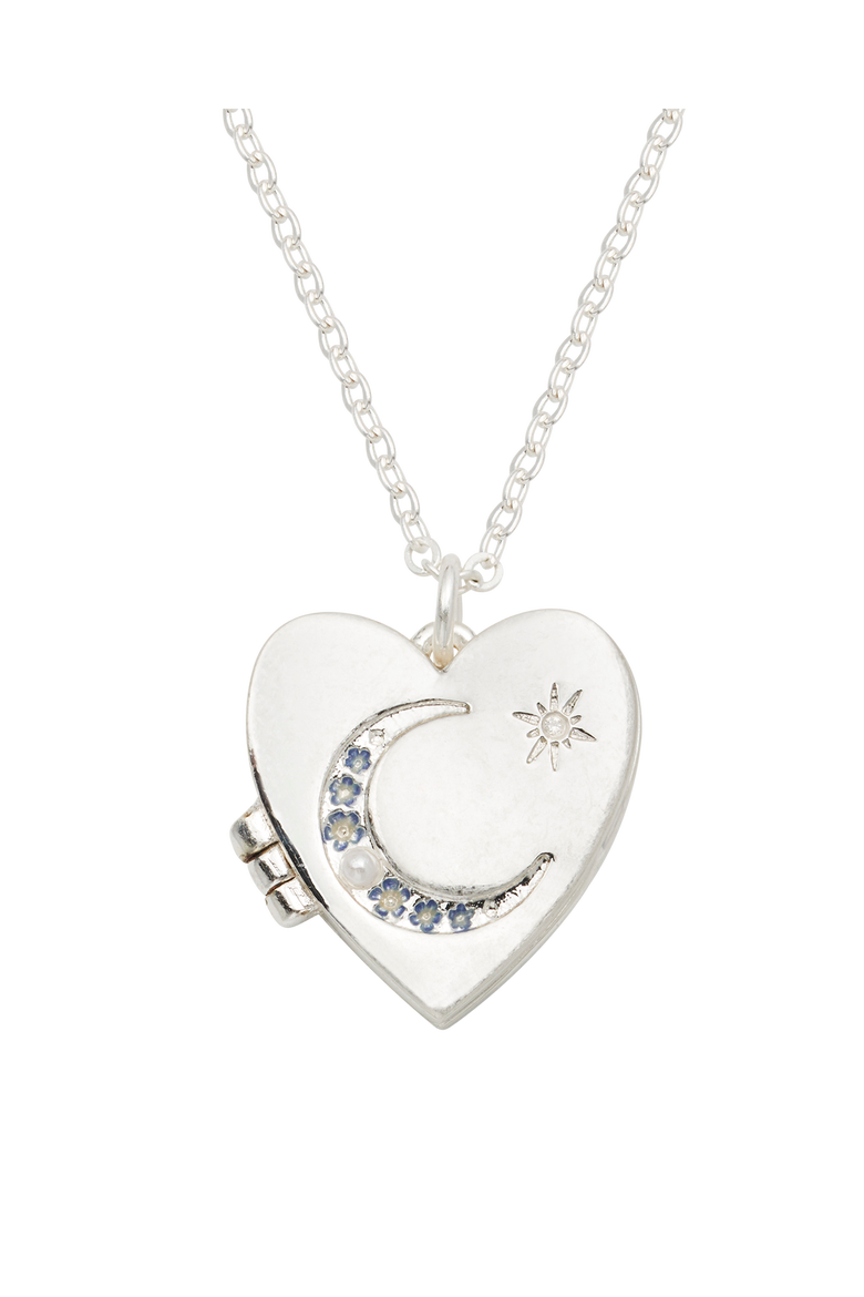 Selene Moon & Periwinkle Locket Necklace, Main, color, Silver