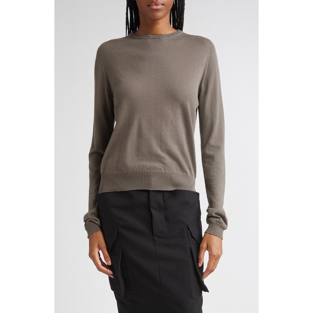 Rick Owens Biker Level Virgin Wool Crewneck Sweater In Brown