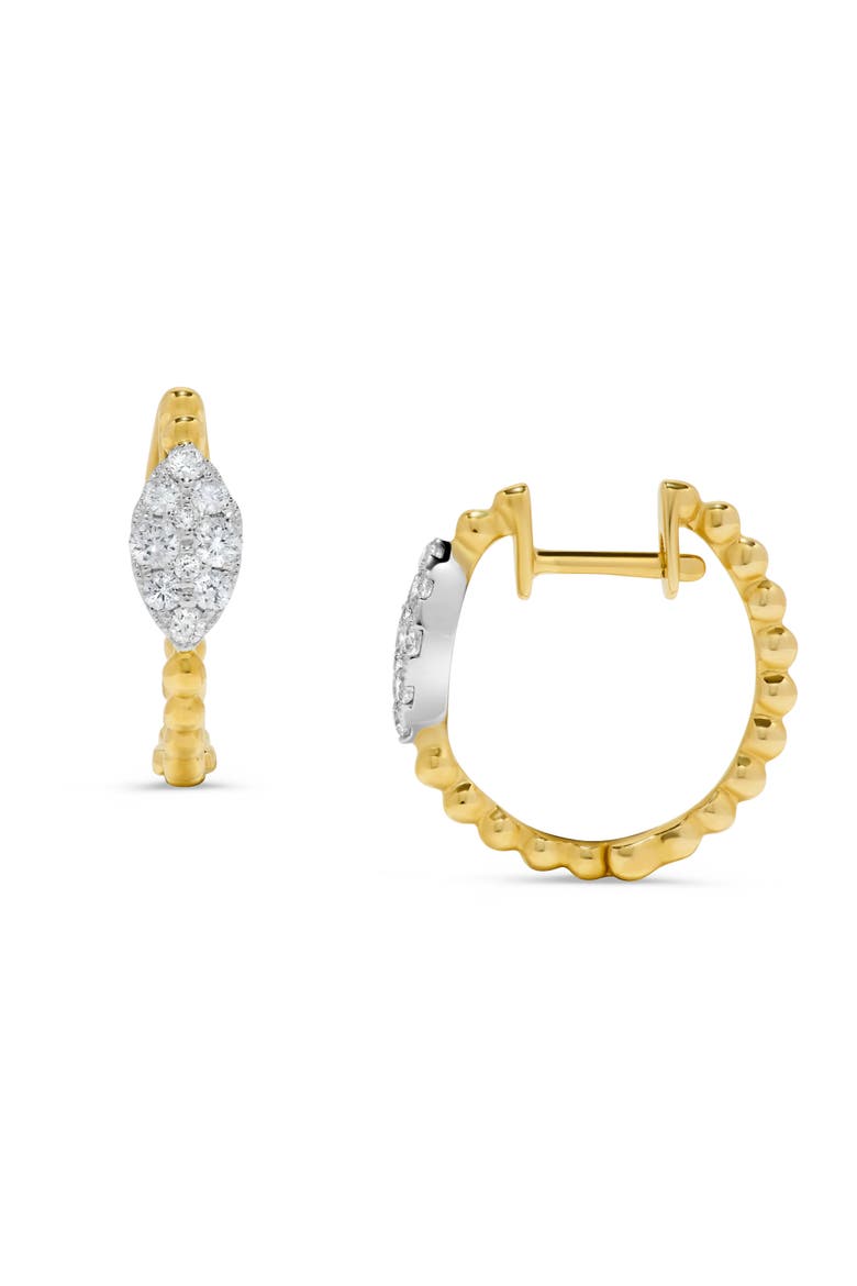 Pavé Diamond Marquise Beaded Huggie Earrings in 14K Two Tone Gold, Main, color, 14K Two-Tone Gold